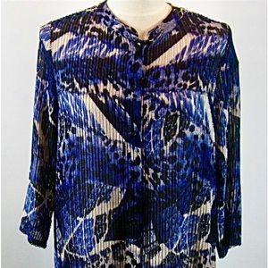 🔹New! Chico's Travelers Sheer Geo Leopard Shirt/Jacket, Blue 2, L, 12-14